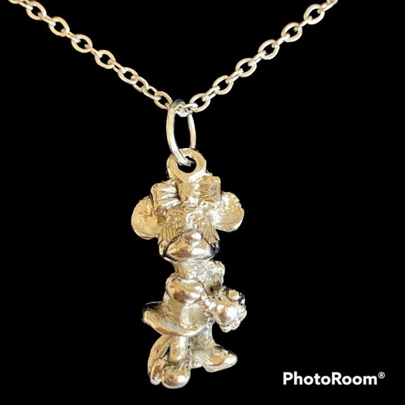 Silver Minnie Mouse Necklace Vintage Pendant Plated 18" Disney Disneyana Mickey - Picture 3 of 9